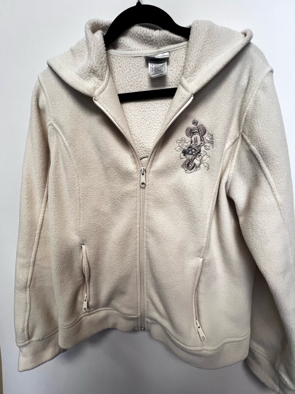 DISNEY PARKS AUTHENTIC CREAM-COLORED FLEECE ZIP HOODIE SIZE LARGE WOMENS